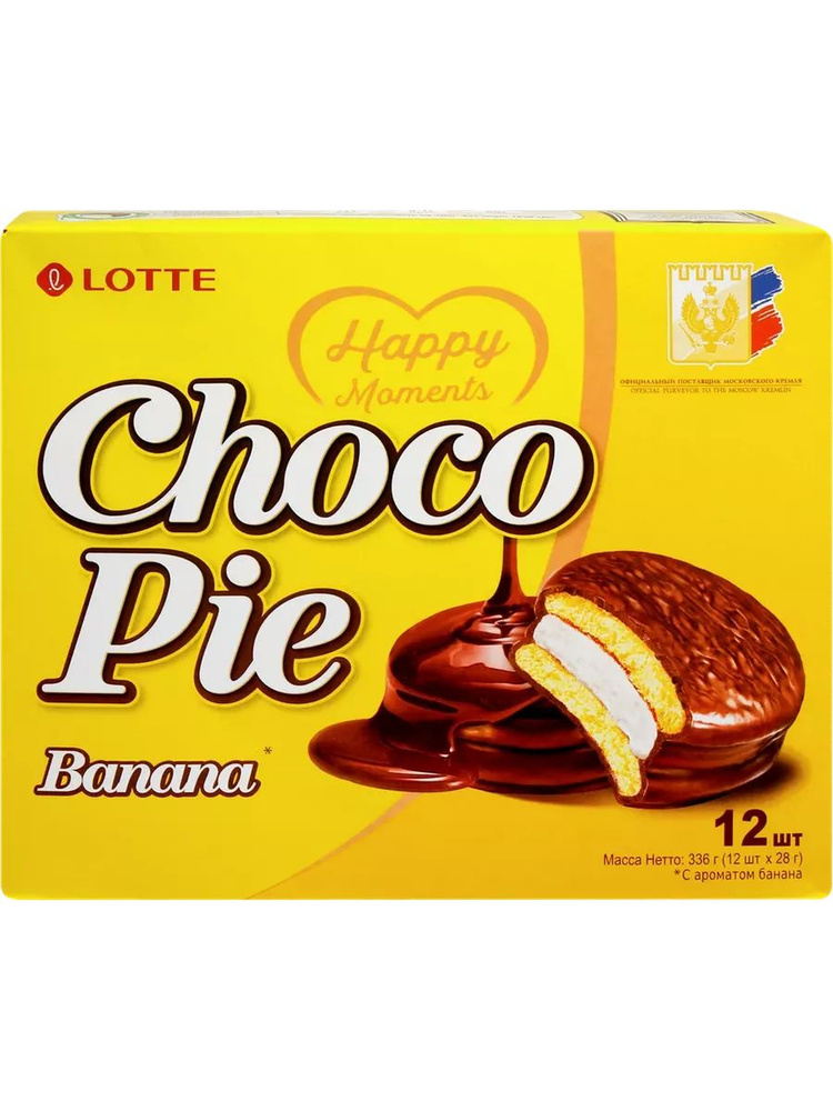 Печенье LOTTE Choco Pie Banana бисквитное в шоколадной #1