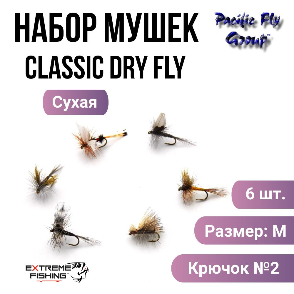 Набор сухих мушек PFG Classic Dry Fly №2 р. М, 6шт #1