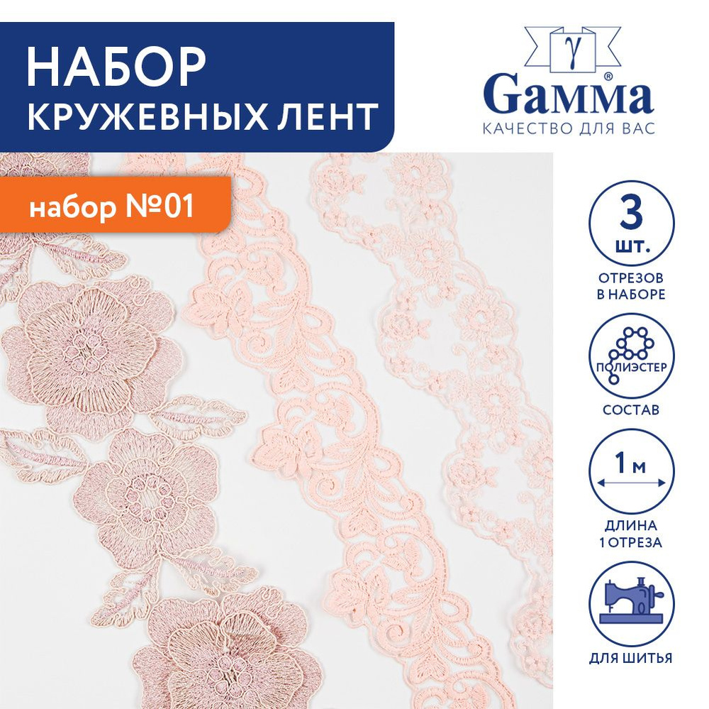 Набор кружевных лент гипюр 3шт по 1м "Gamma" GLMS-1 №01 #1