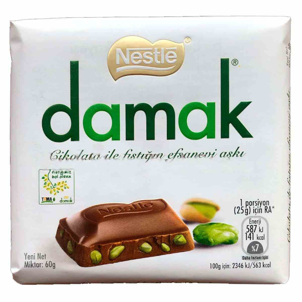 Шоколадная плитка Nestle Damak молочный шоколад c фисташками, 60 г  #1