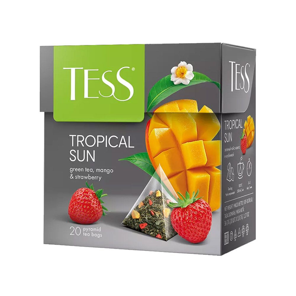 Чай в пирамидках зелёный Tess Tropical Sun (Тропикал Сан) 20 пак. Манго, клубника.  #1