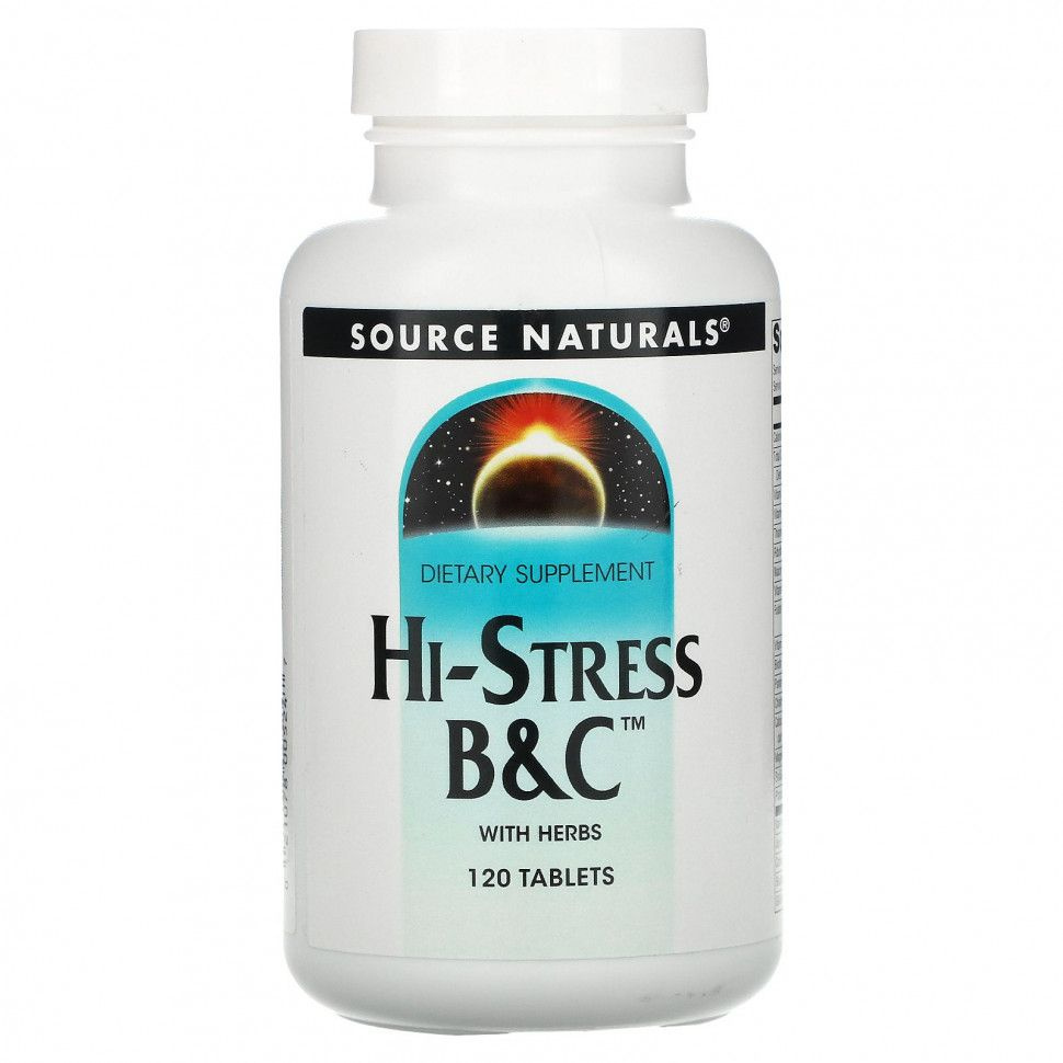 Source Naturals, Hi-Stress B&C, витамины B и C с травами, 120 таблеток #1