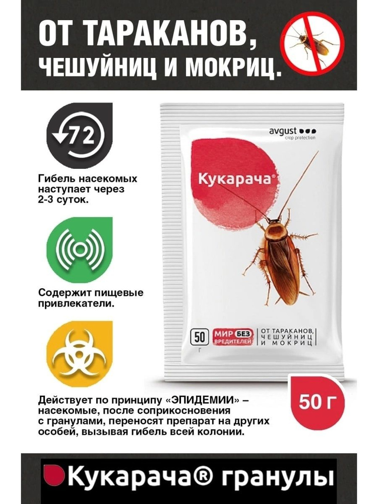 Кукарача от тараканов, мокриц и чешуйниц 50 гр., AVGUST #1