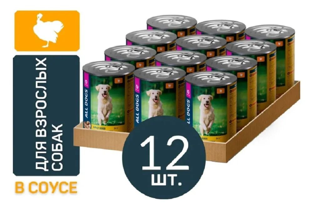 Консервы All Dogs для собак всех пород, тефтельки с индейкой в соусе, 415 г * 12 шт  #1