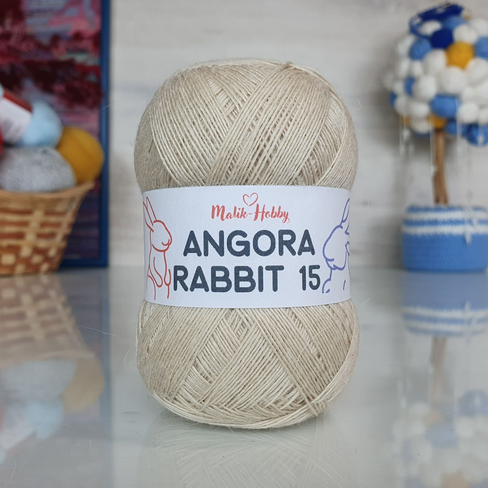 Пряжа Angora Rabbit 15 - 006 (серо-бежевый) 1 моток Malik-hobby, (15% ангора, 5% шерсть, 30% вискоза, #1