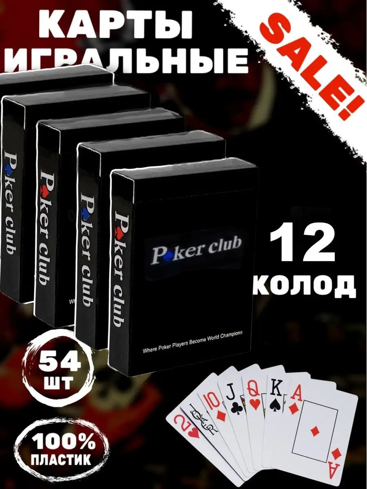 Игральные карты для покера пластиковые 54 шт PokerClub12 #1