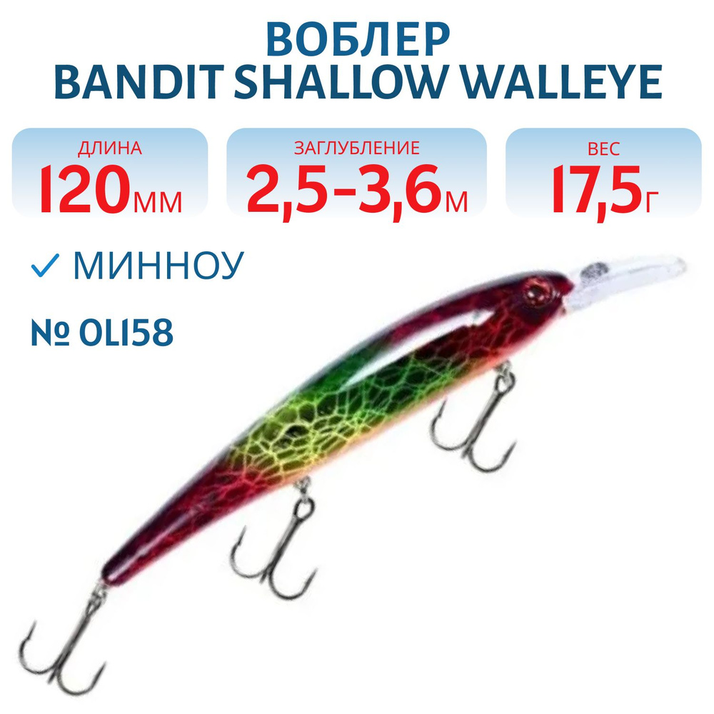 Воблер BANDIT SHALLOW WALLEYE, 120 мм, 17,5 гр, цвет OL158 #1