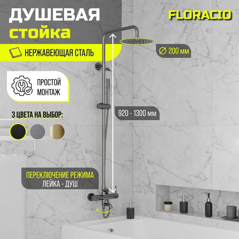 Душевая стойка Floracio Tube F.30111.GM вороненая сталь #1