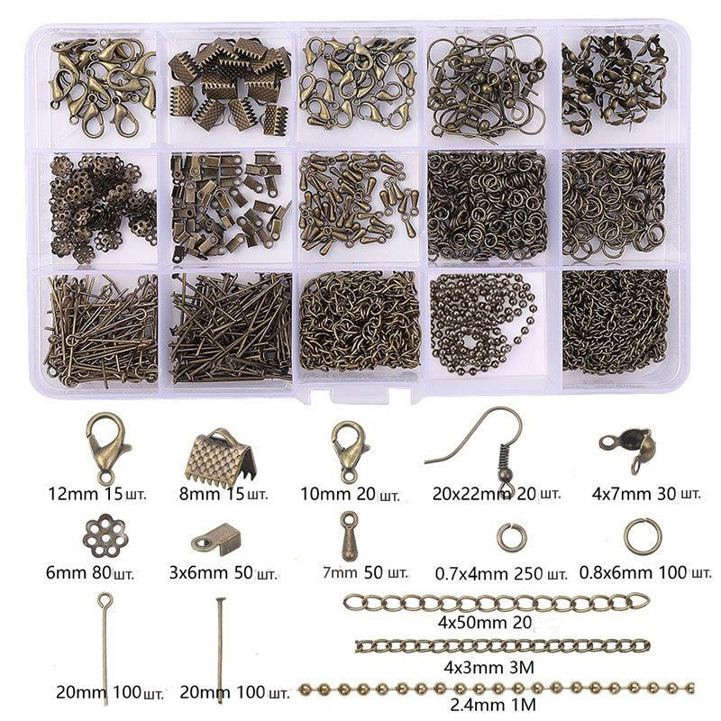 Фурнитура для бижутерии - набор для создания украшений, застежки и колечки для бисероплетения, замочки #1