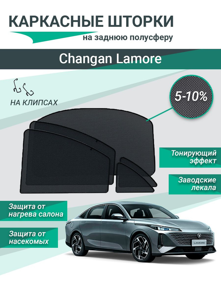 Каркасные шторки для Changan Lamore на фиксаторах, сетки на все задние стекла  #1