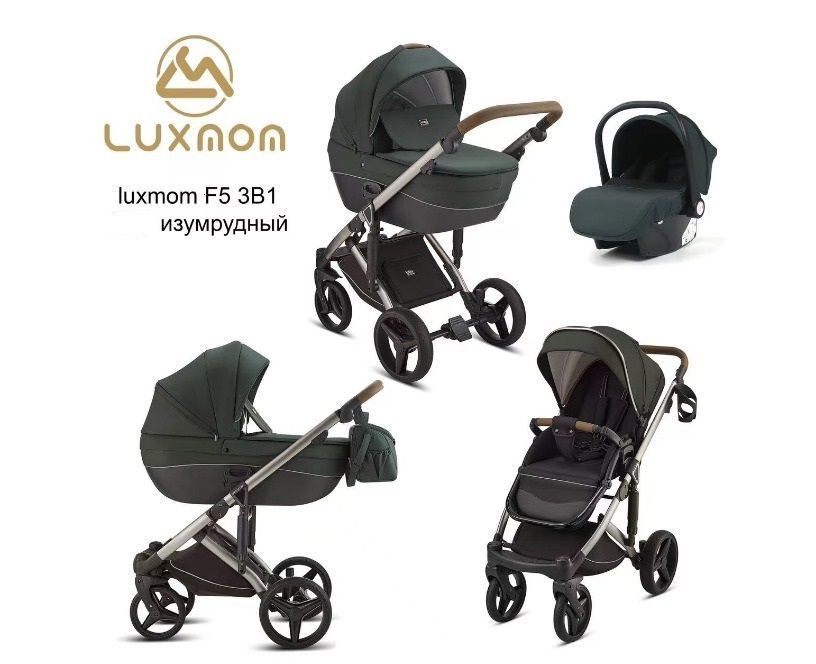 Детская коляска для новорожденных Luxmom F5(3в1) NEW ,с регулируемой ручкой и полной комплектацией, 2024 #1