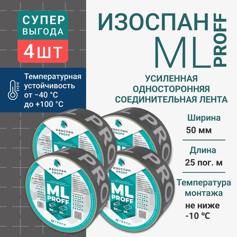 Лента Изоспан ML proff усиленная односторонняя соединительная 50 мм x 25 м 4 шт  #1