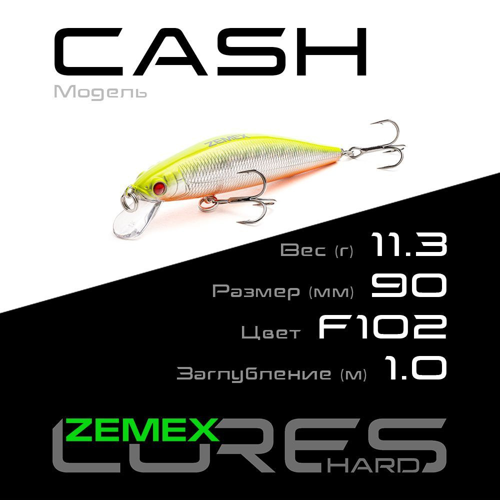 Воблер для рыбалки ZEMEX CASH 90SP SR 11.3 g (1.0 m), цвет F102 #1