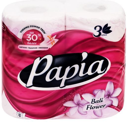 Бумага туалетная PAPIA Bali Flower 3-слоя, 4шт #1