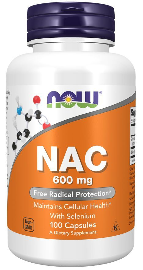 Ацетилцистеин 600 мг 100 vcaps, Пищевая добавка Now NAC-Acetyl Cysteine, Поддерживает детоксикационные #1