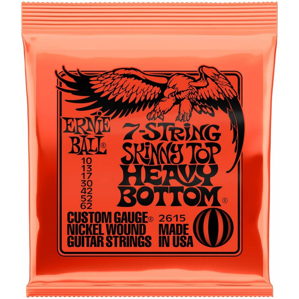 Струны для 7-струнной электрогитары Ernie Ball 2615 Nickel Wound Slinky Skinny Top Heavy Bottom 10-62 #1