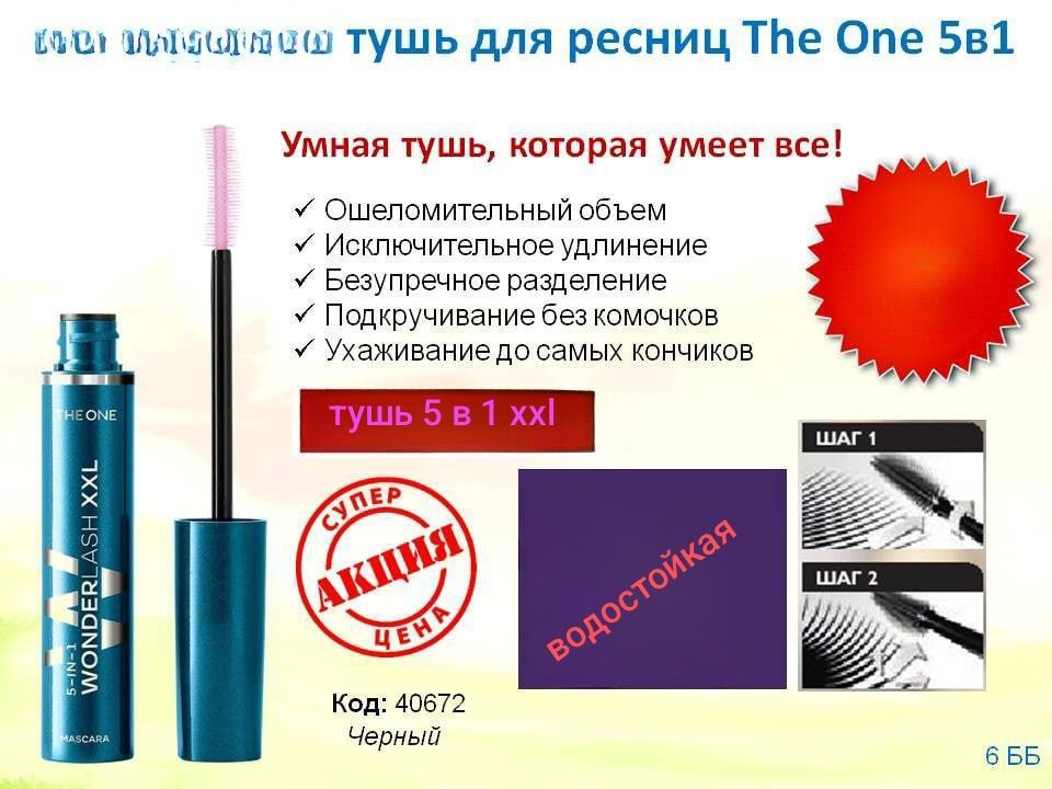 Многофункциональная водостойкая тушь для ресниц 5 в 1 The ONE Wonder Lash XXL  #1