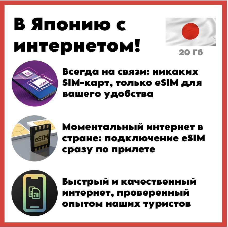 eSIM пакет Мобильный интернет и мессенджеры. Япония 20 Гб на 30 дней  #1