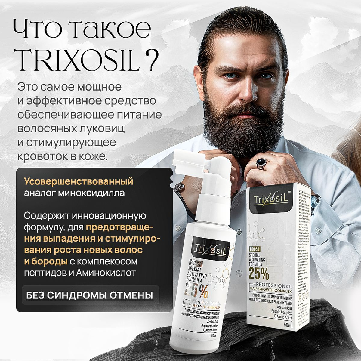 Trixosil 25% Лосьон для роста волос и бороды / Усиленная сыворотка от выпадения волос