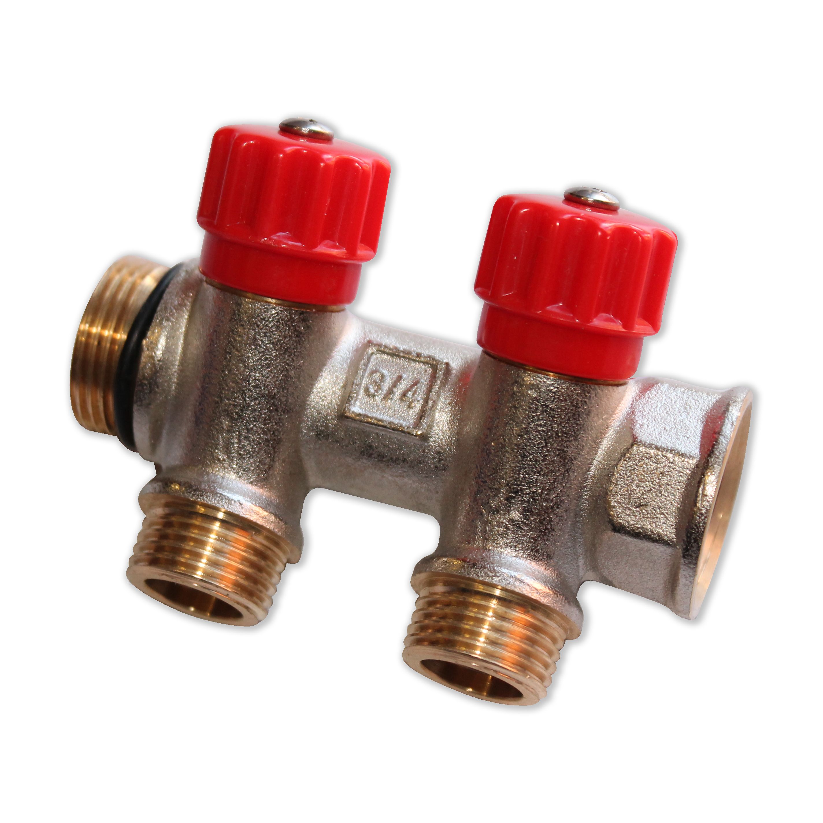 Коллекторна2выходасвентилями3/4"х1/2"подплоскуюпрокладкуGeschaften