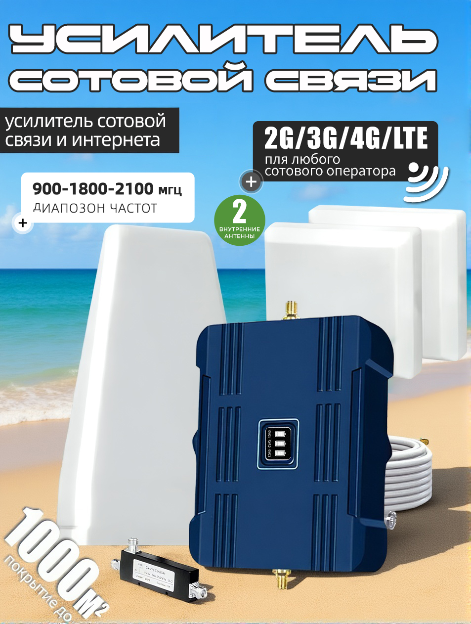 Усилительсотовойсвязи,РепитерLTE,4G,3G,2G,900-1800-2100МГц,усилительgsmсигнала