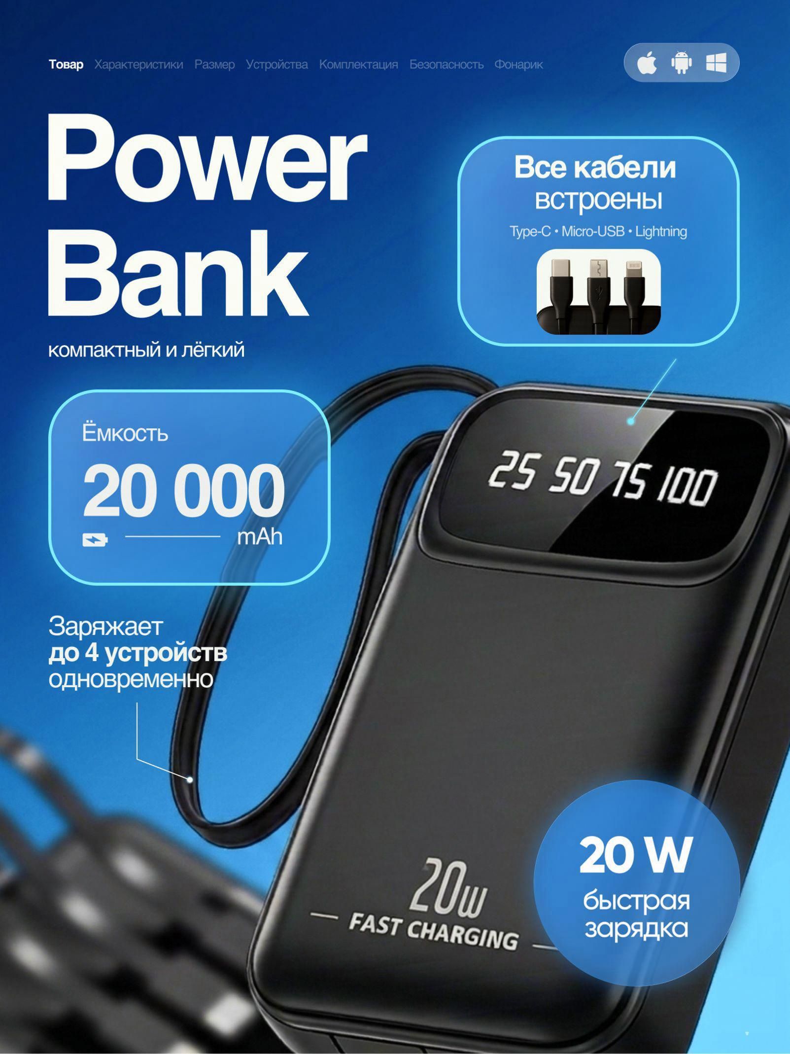 ButStoreВнешнийаккумуляторПовербанк,20000мАч,10Вт,черныйматовый