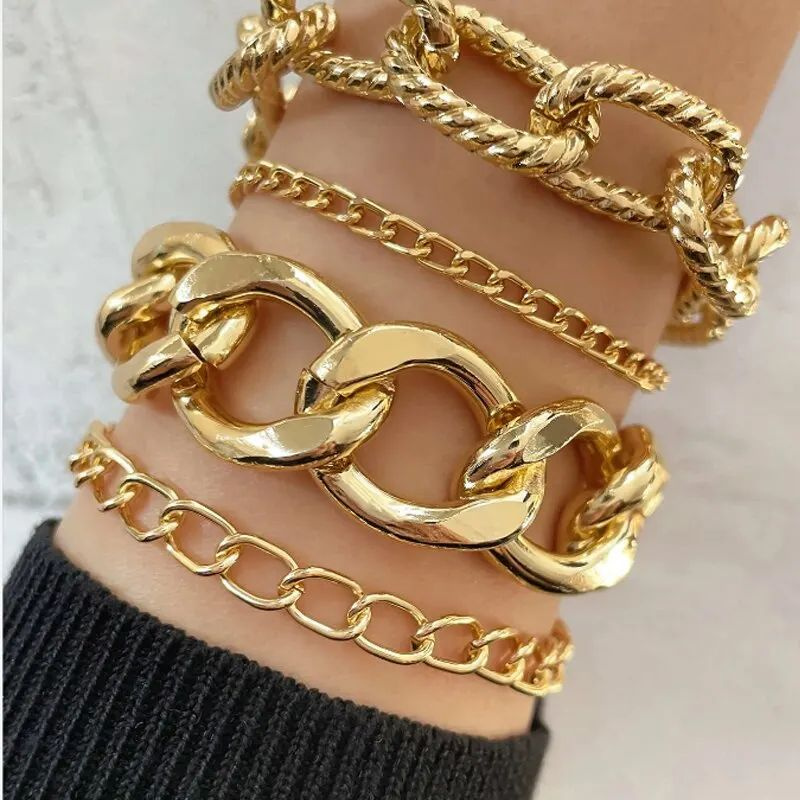Набор браслетов-цепочек золотого цвета в стиле Ins, 4 шт, для женщин  #1