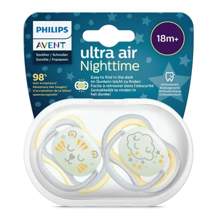 Соска пустышка силиконовая светящаяся Philips Avent ultra air night SCF376/01 с футляром для хранения #1