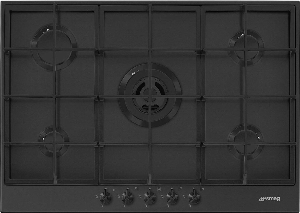 Встраиваемая газовая панель SMEG PX375MB Classica, независимая, 5 конфорок, двухконтурная, чёрная  #1