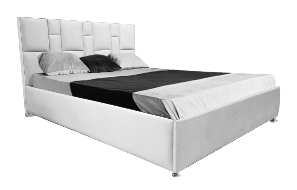 Двуспальная кровать Манхэттен 140x200 основание металлическое с ламелями велюр белый без ножек  #1