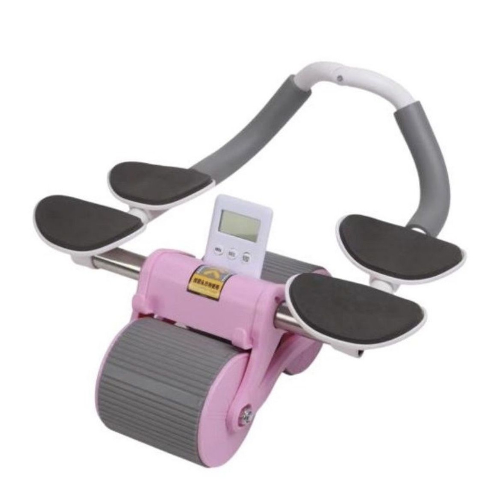 Мини тренажер роликовый для рук, плеч, спины, пресса с автоматическим отскоком. розовый.  #1