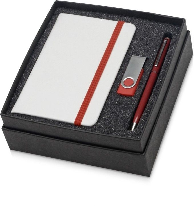 Подарочный набор Reporter Plus с флешкой, ручкой и блокнотом А6, красный  #1