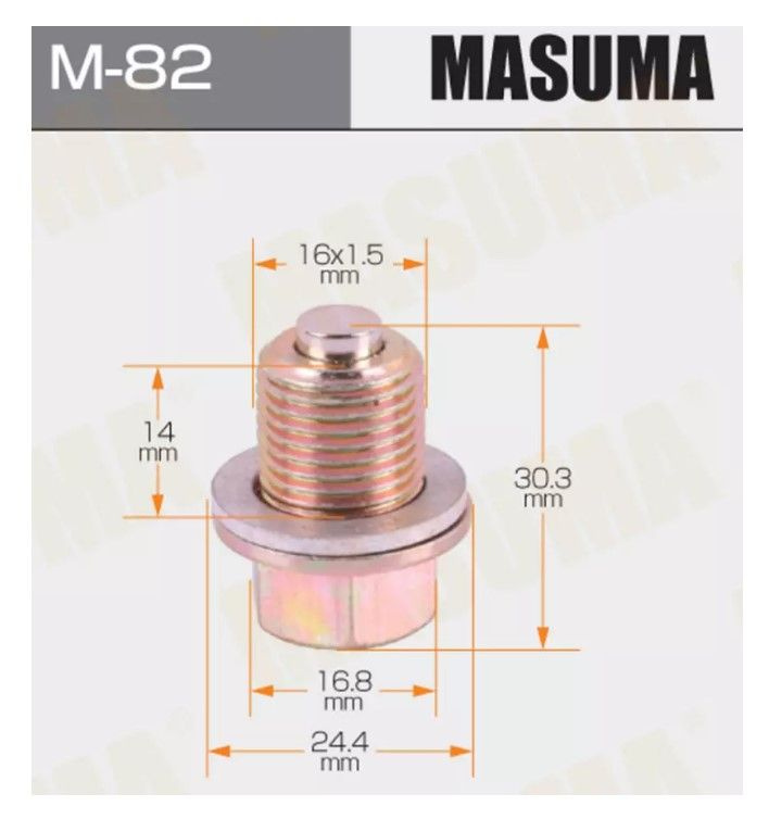 Болт (ПРОБКА) маслосливной с магнитом MASUMA (M-82) M16X1.5 Hyundai/Kia и другие модели  #1