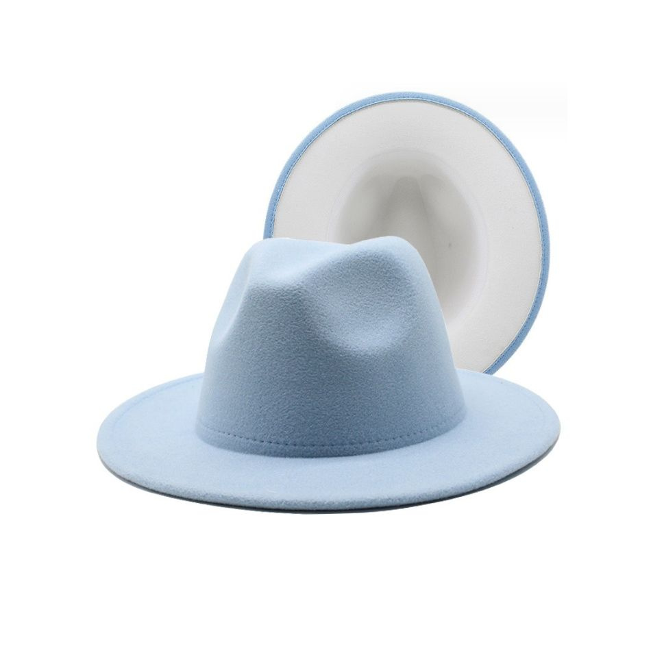 Шляпа Федора фетровая 2 цвета, светло-голубой+белый #1