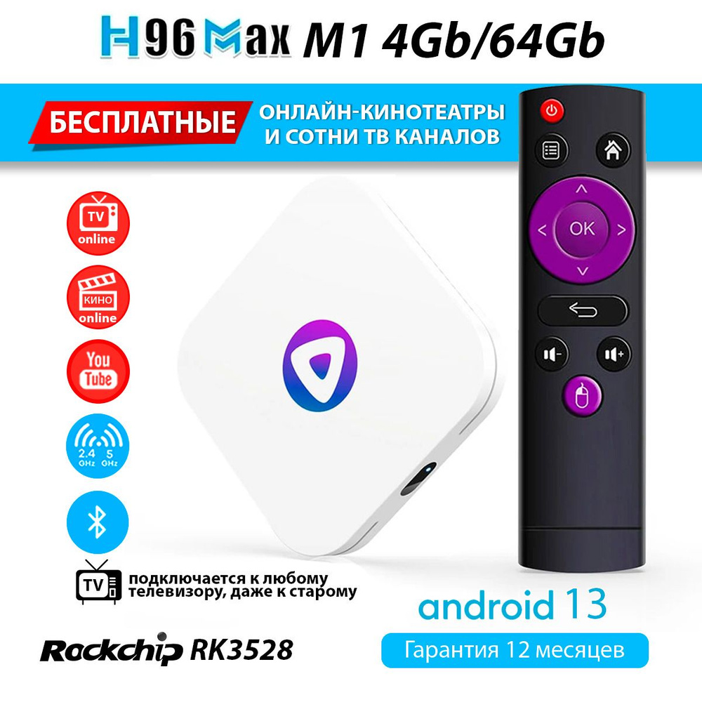 Смарт ТВ приставка - H96 MAX M1 4Gb/64Gb RK3528 Android 13 (с настройкой) #1