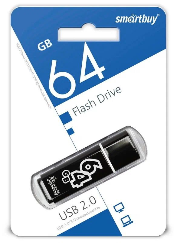 USB-флеш-накопитель Flash Card USB 2.0 64GB Smartbuy Glossy 64 ГБ, черный #1