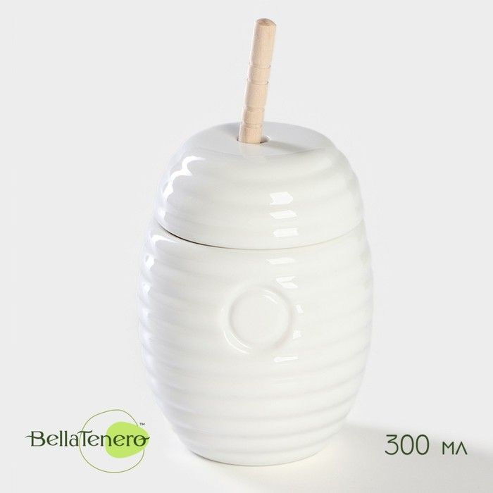 Ёмкость фарфоровая для мёда с ложкой BellaTenero, 300 мл, цвет белый  #1