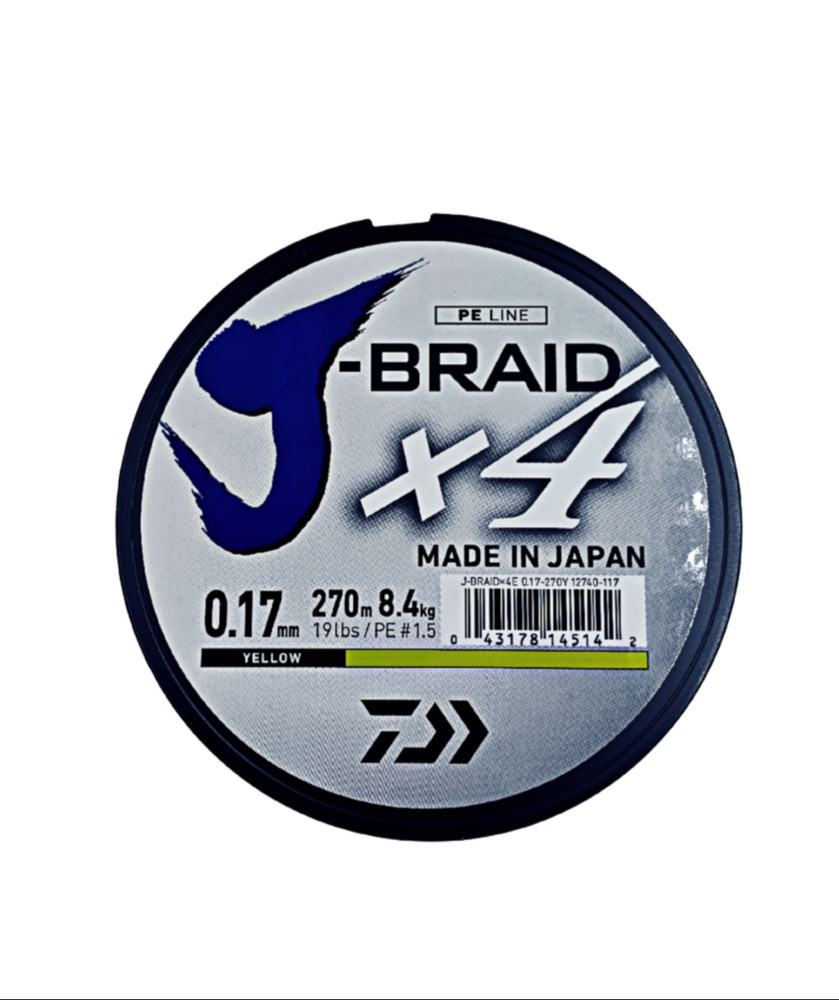 Плетеный шнур Daiwa J-Braid x4 0,17mm 270m 8.4kg (жёлтый) #1