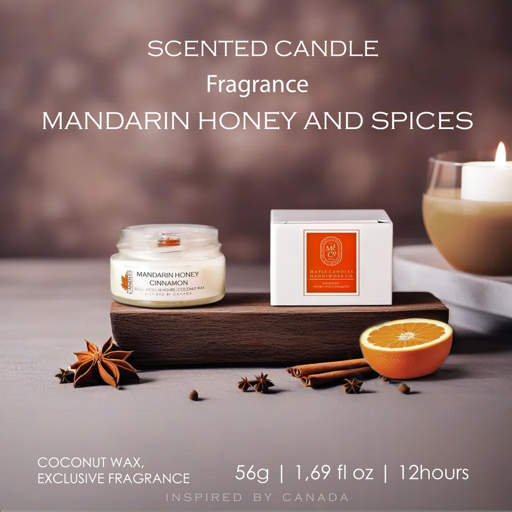 Maple Candles Co Свеча ароматическая "Мандарин мёд и специи, MANDARIN HONEY AND CINNAMON ", 4 см х 5 #1