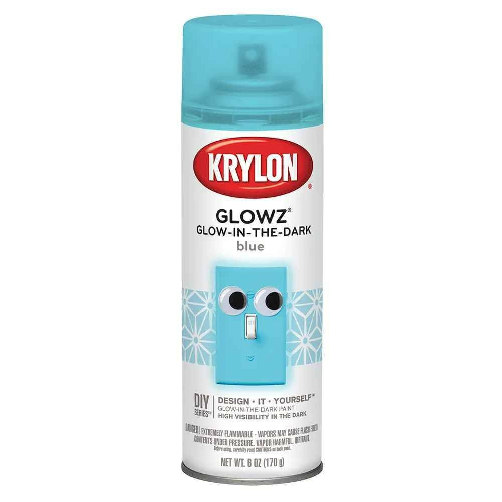 Krylon Аэрозольная краска Светящаяся люминисцентная, Акриловая, Глянцевое покрытие, 0.17 л, 0.2 кг, голубой #1