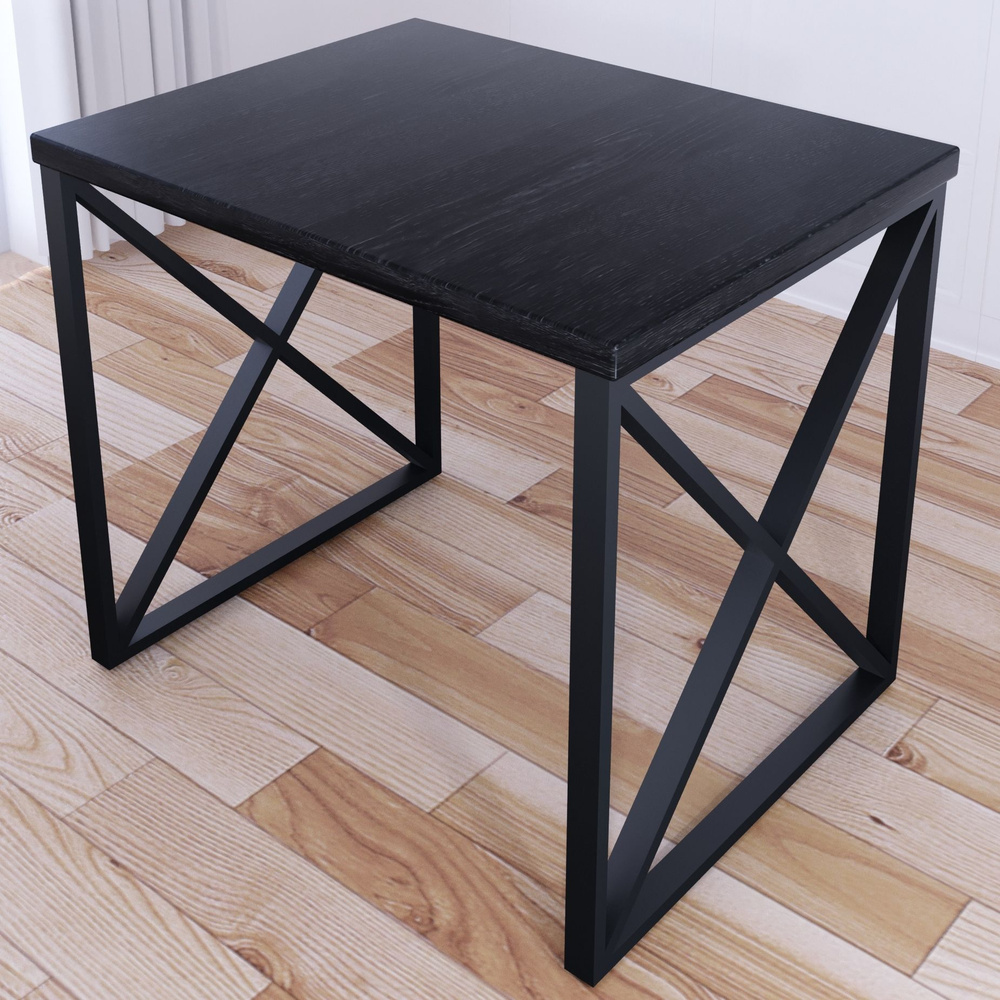 Стол кухонный Loft со столешницей цвета черного оникса из массива сосны 40 мм и черными металлическими #1