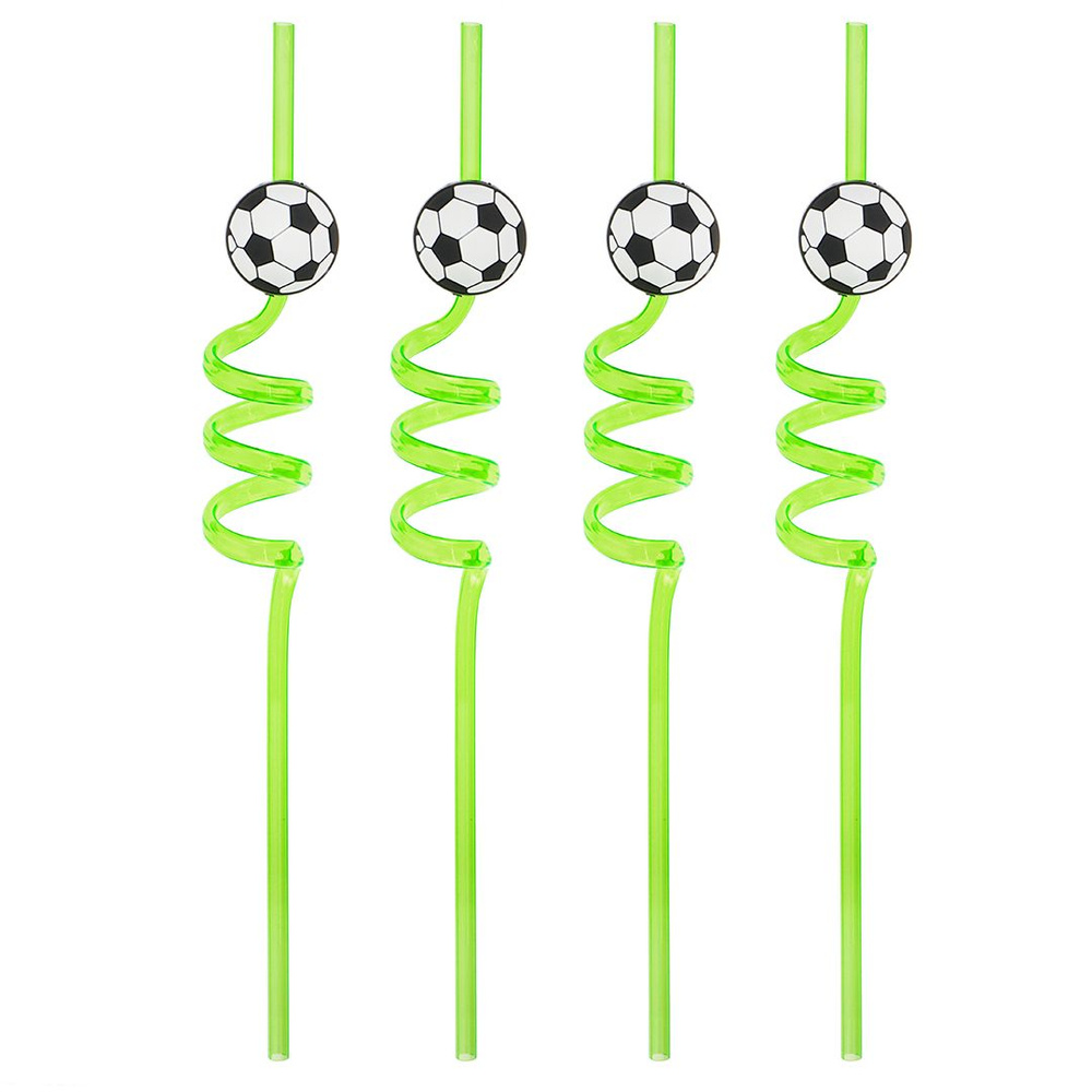 Трубочки для коктейлей (пластик), Футбол, Зеленый, 4 шт. #1