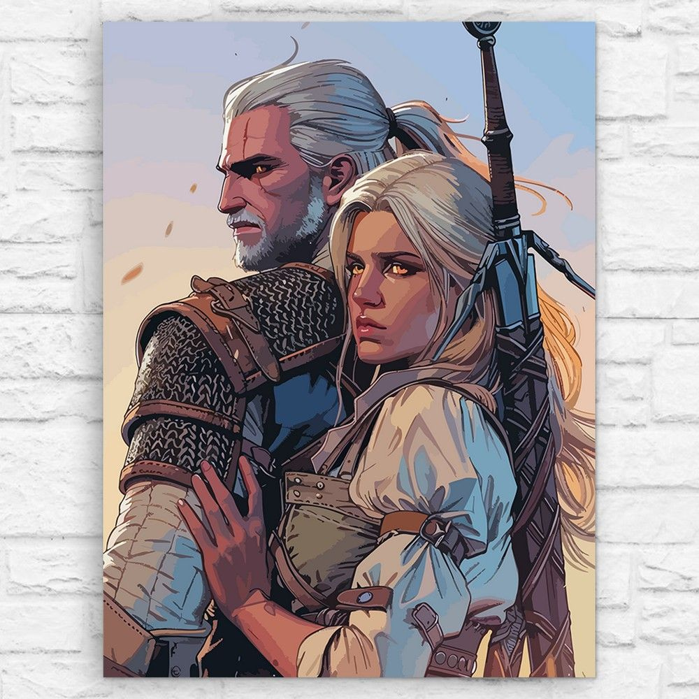 Картина по номерам на холсте игра Witcher (Ведьмак, Геральт и Цири, PS, PC) - 15170 В 30x40  #1