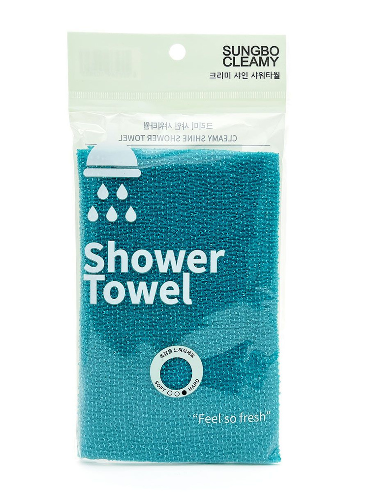 Sungbo Cleamy Мочалка для тела с плетением Гофре жёсткая голубая Cleamy Shine Shower Towel 20х95 см, #1