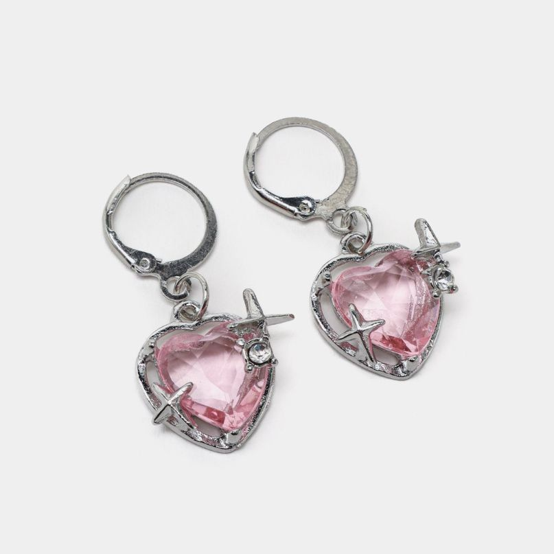 Серьги женские с розовым сердцем, сережки сердечки #1