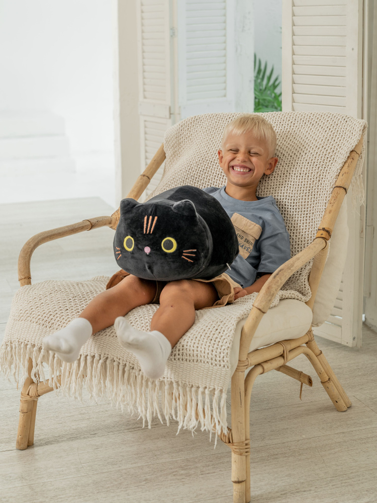 Мягкая игрушка кот круглый 35 см черный #1