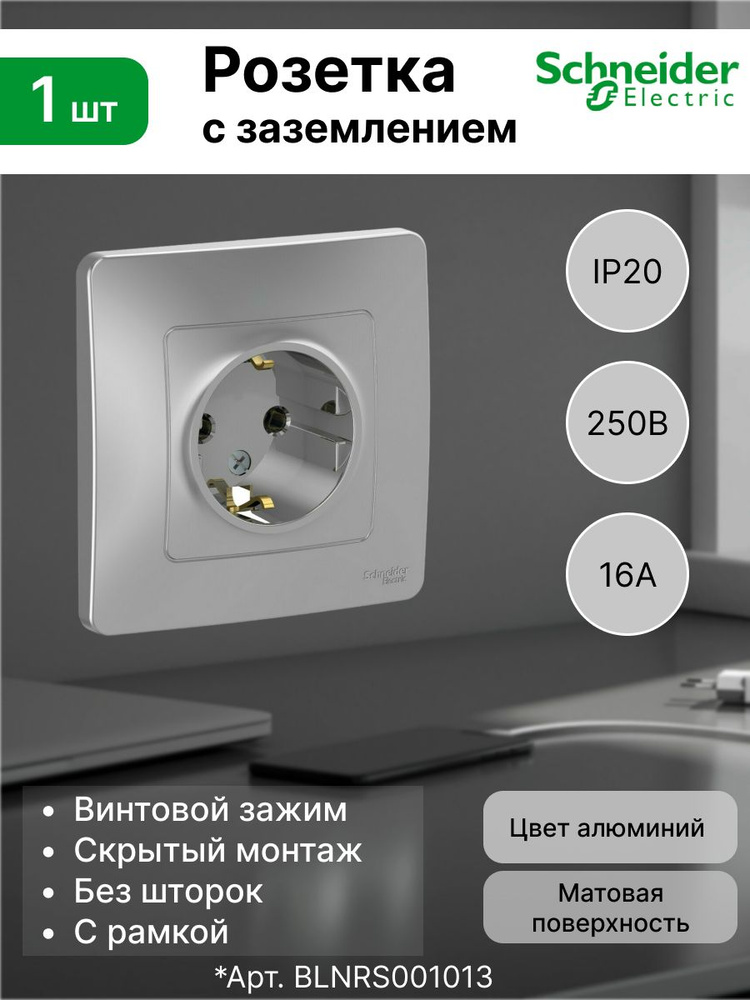 Розетка Systeme Electric (Schneider Electric) 2Р+Е , 16А, Алюминий BLANCA #1