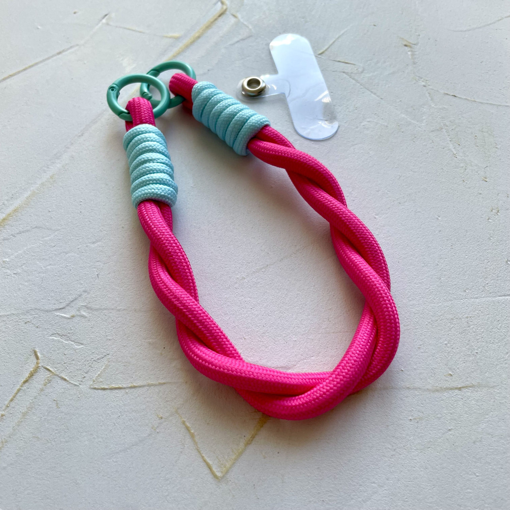 Шнур для телефона розовый с голубым/шнурок для ключей #1