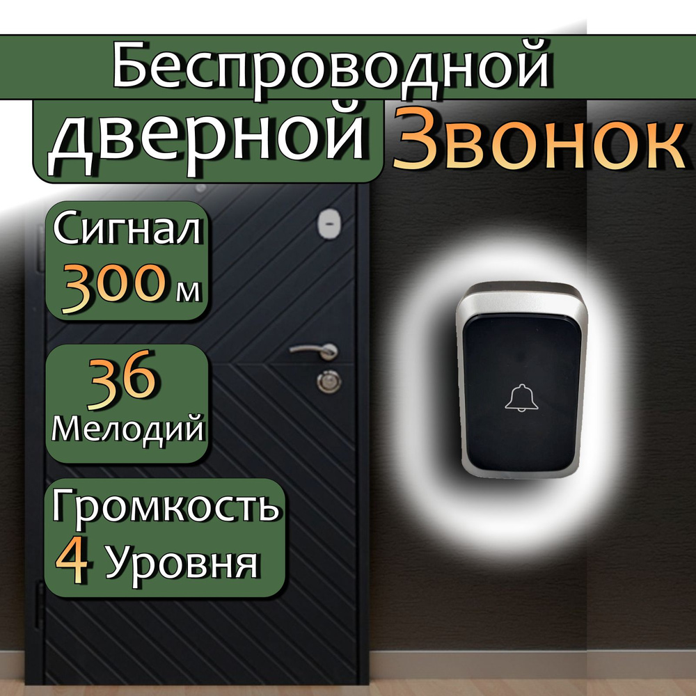 Беспроводной звонок 50дБ От сети Сигнал 300 метров 5 уровней громкости выбор мелодии  #1