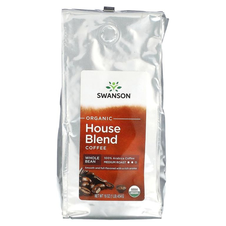 Swanson Organic Hous Blend Coffe, Органический кофе средней обжарки, цельные зерна, Арабика, 454 г  #1